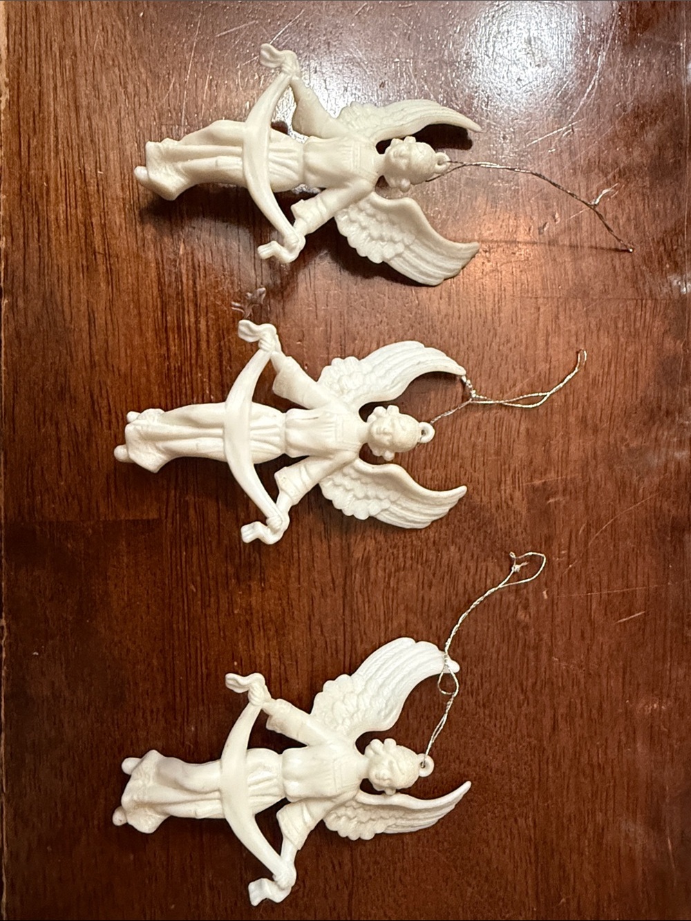 Set of Three Cream Angel Ornaments with Bows - Holiday Tree Decor vintage 90s